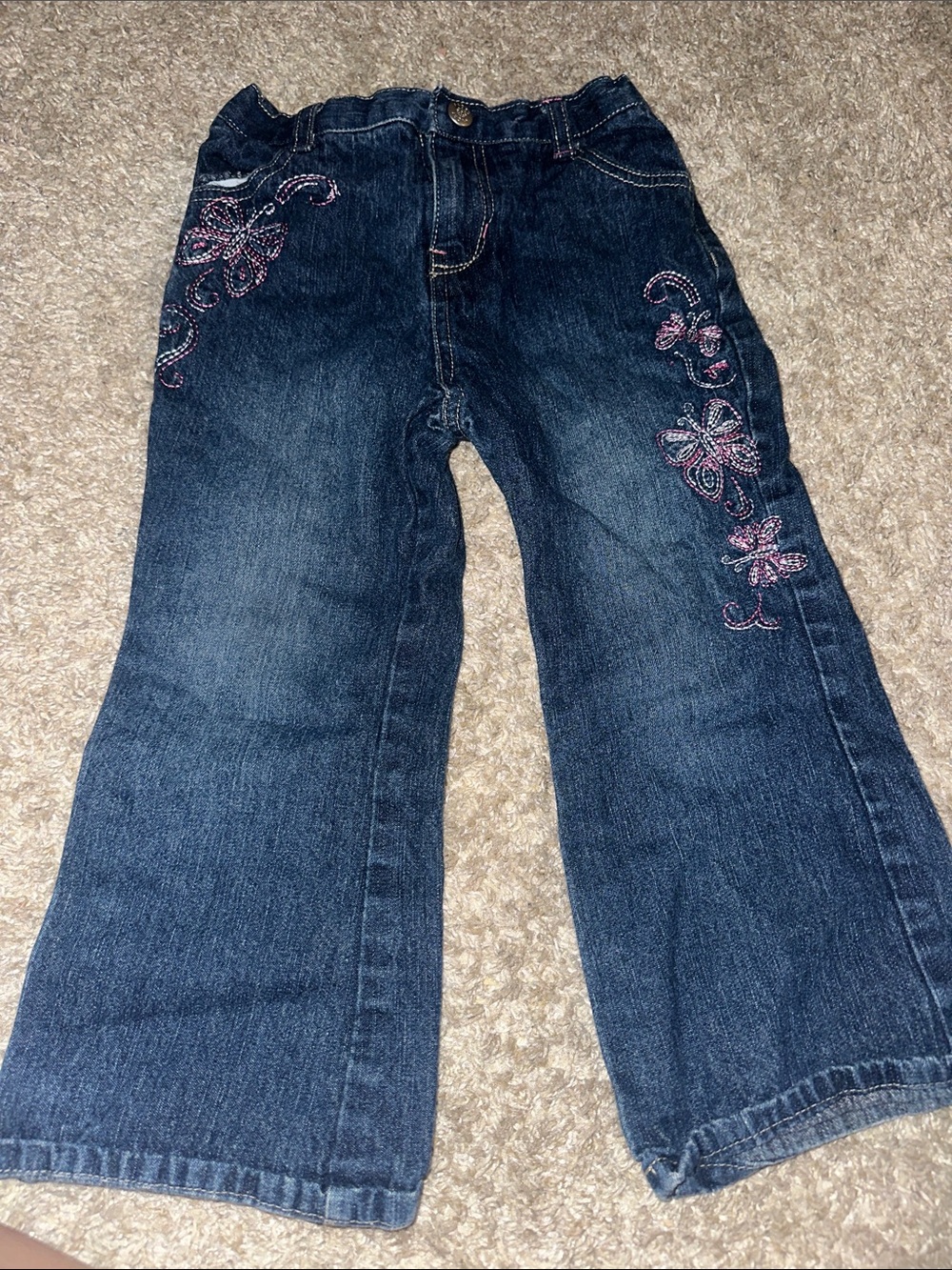 Faded Glory Dark Blue Embroidered Wide-Leg Jeans